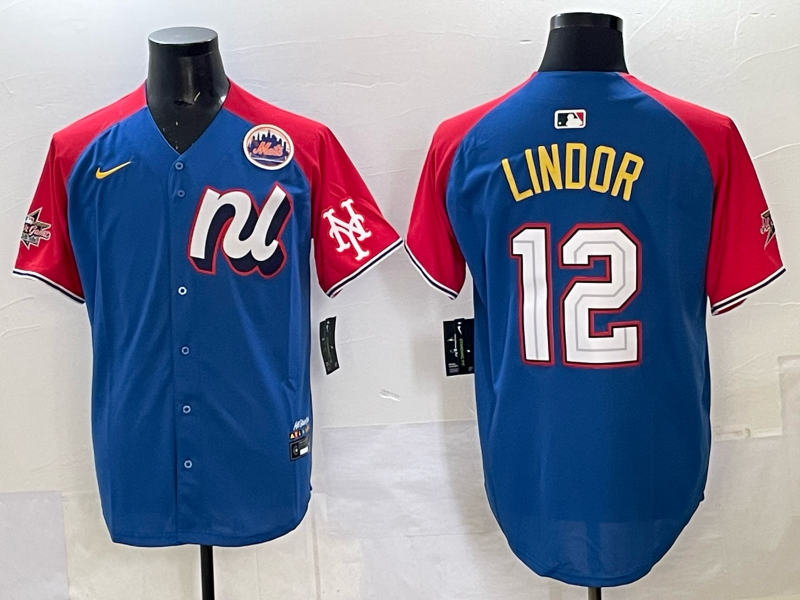 Men New York Mets #12 Lindor Blue white All star 2025 Nike MLB Jersey 001->milwaukee brewers->MLB Jersey